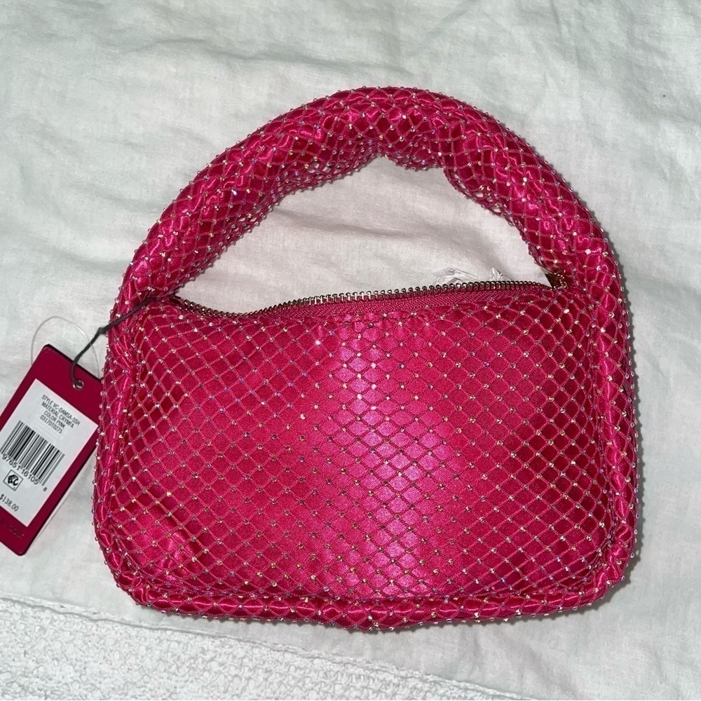NWT Vince Camuto Mini Bag Damsa Crystals on Net Over Sateen pink new year party